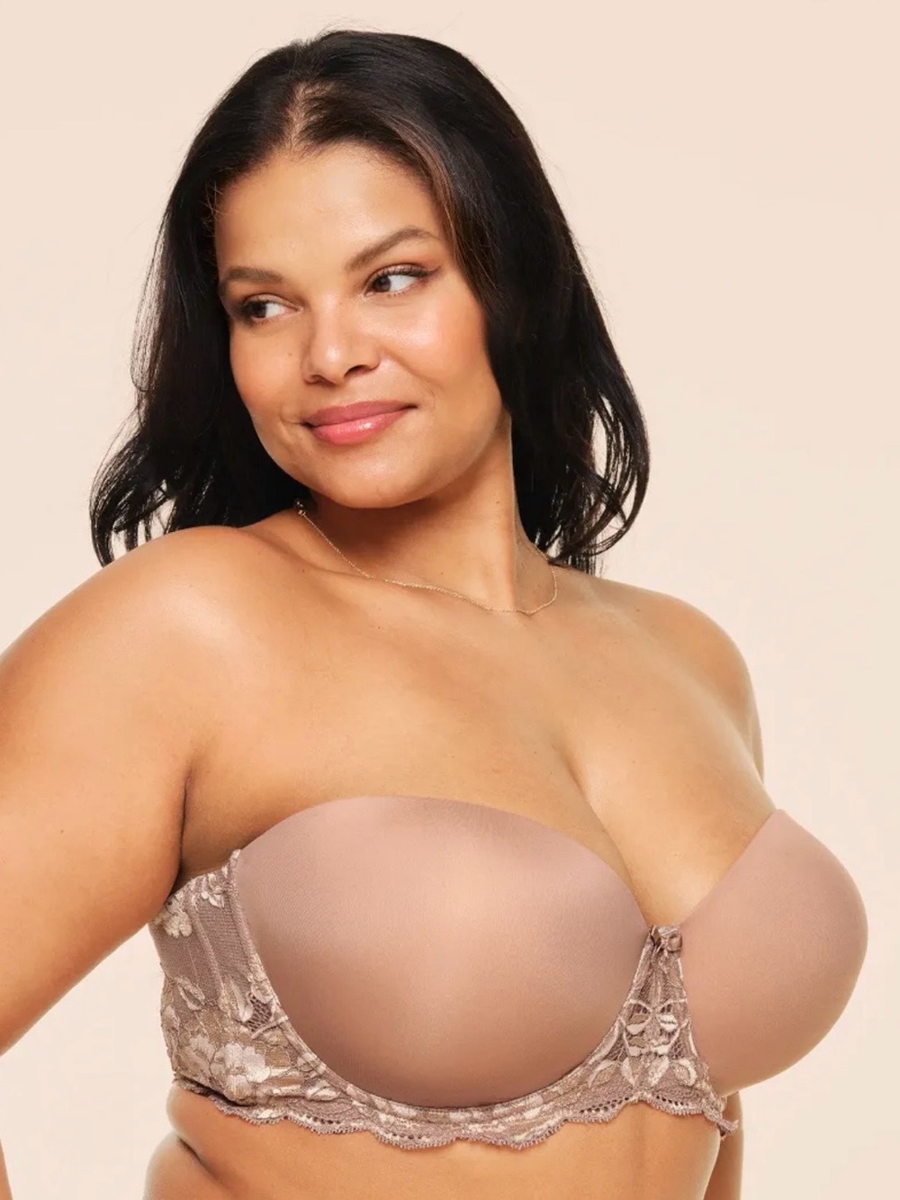 Adore Me Strapless Lace Underwire Bandeau in Taupe